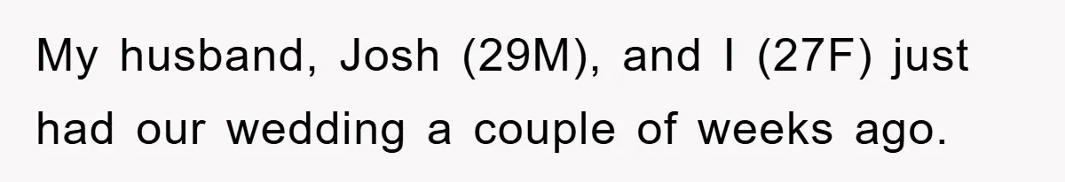 My husband, Josh (29M), and I (27F) just had our wedding a couple of weeks ago.