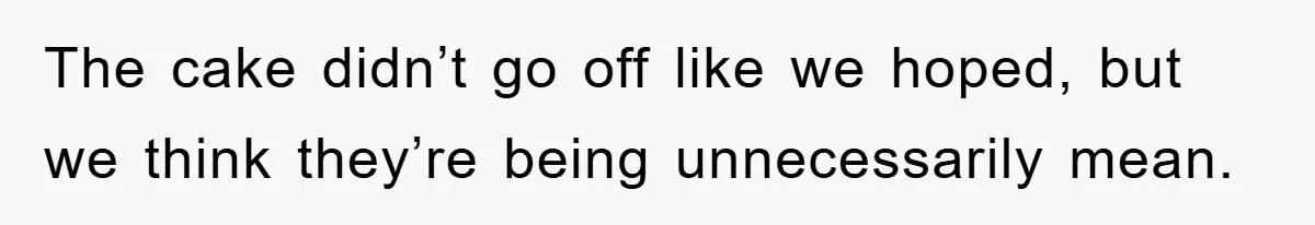 The cake didn’t go off like we hoped, but we think they’re being unnecessarily mean.