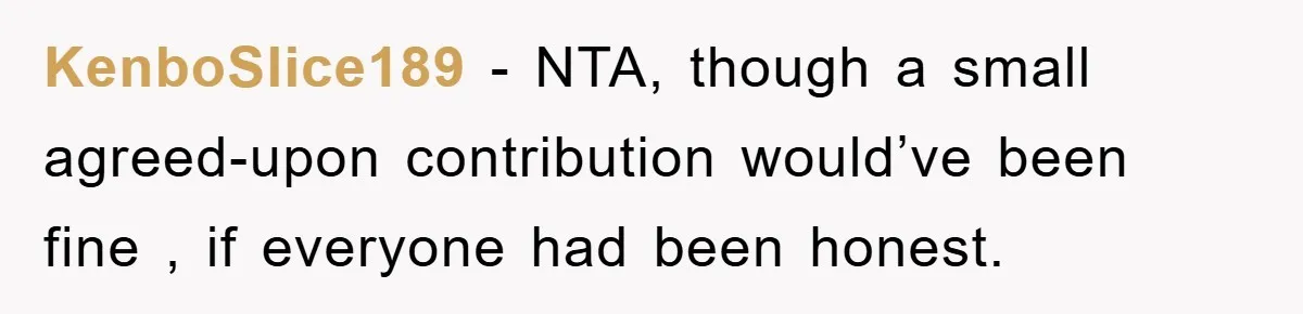 KenboSlice189 − NTA, though a small agreed-upon contribution would’ve been fine , if everyone had been honest.