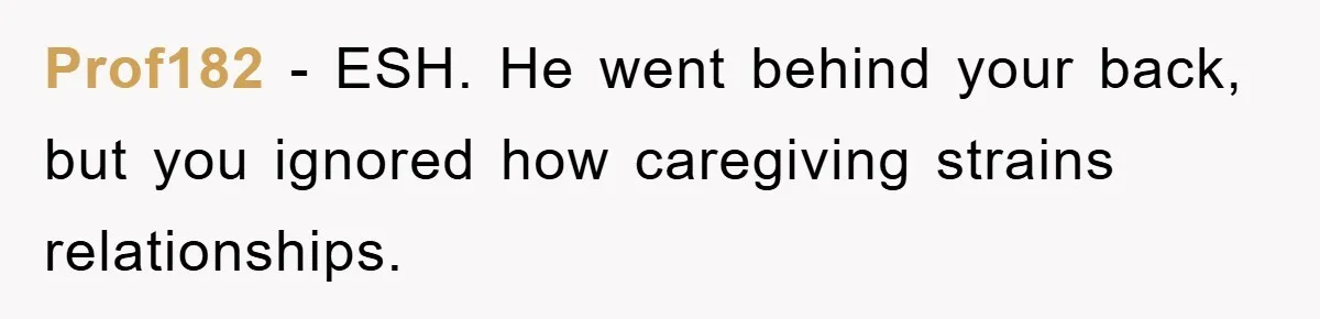 Prof182 − ESH. He went behind your back, but you ignored how caregiving strains relationships.