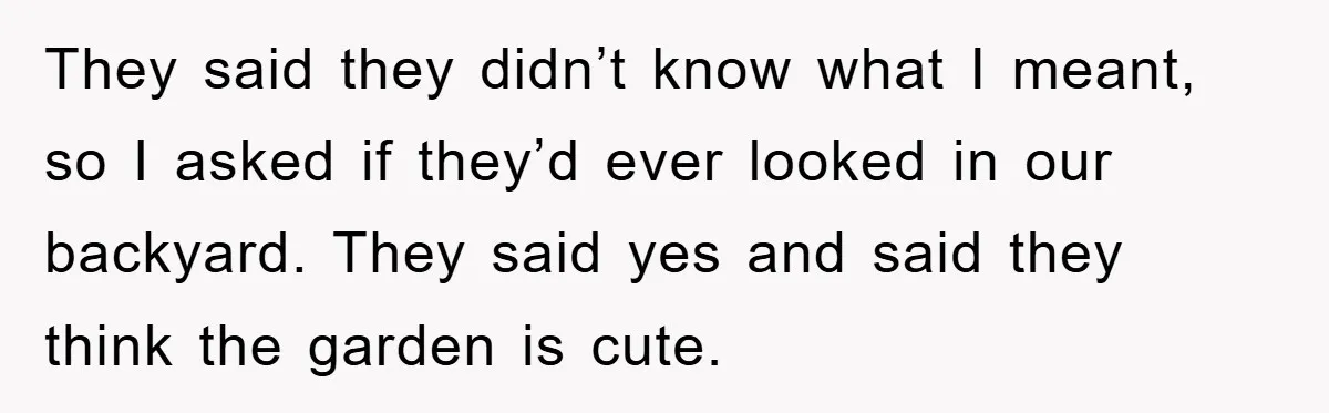 They said they didn’t know what I meant, so I asked if they’d ever looked in our backyard. They said yes and said they think the garden is cute.