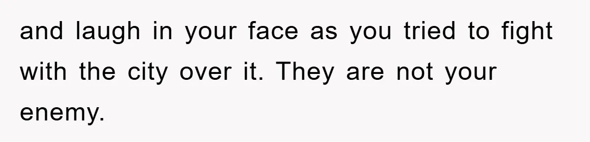 and laugh in your face as you tried to fight with the city over it. They are not your enemy.
