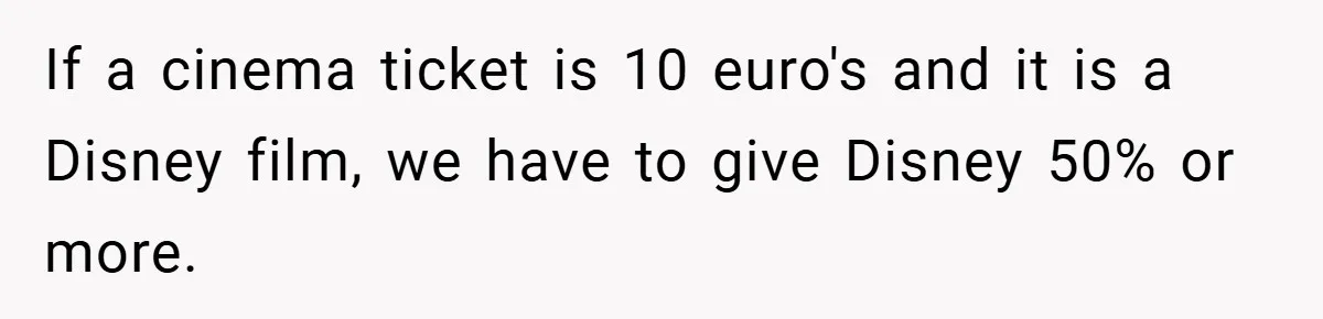 If a cinema ticket is 10 euro's and it is a Disney film, we have to give Disney 50% or more.