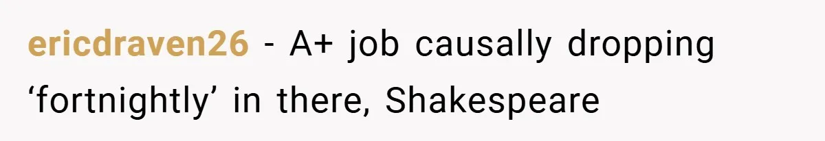ericdraven26 − A+ job causally dropping ‘fortnightly’ in there, Shakespeare