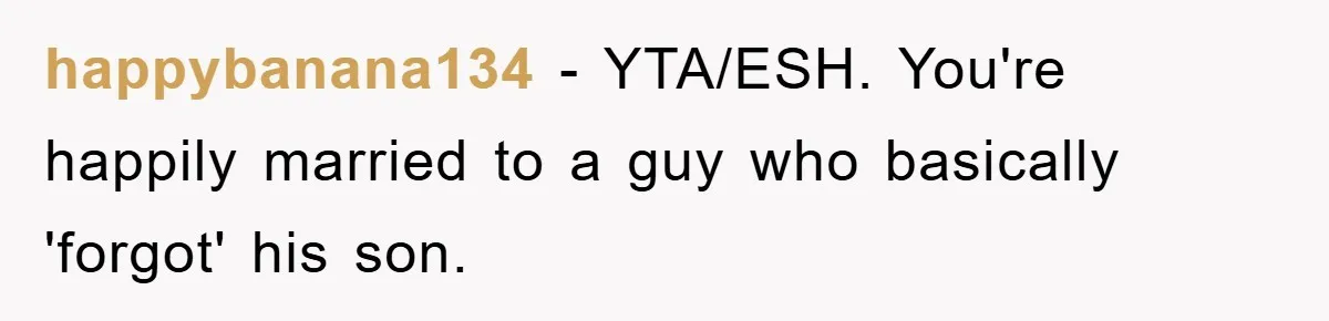 happybanana134 − YTA/ESH. You're happily married to a guy who basically 'forgot' his son.