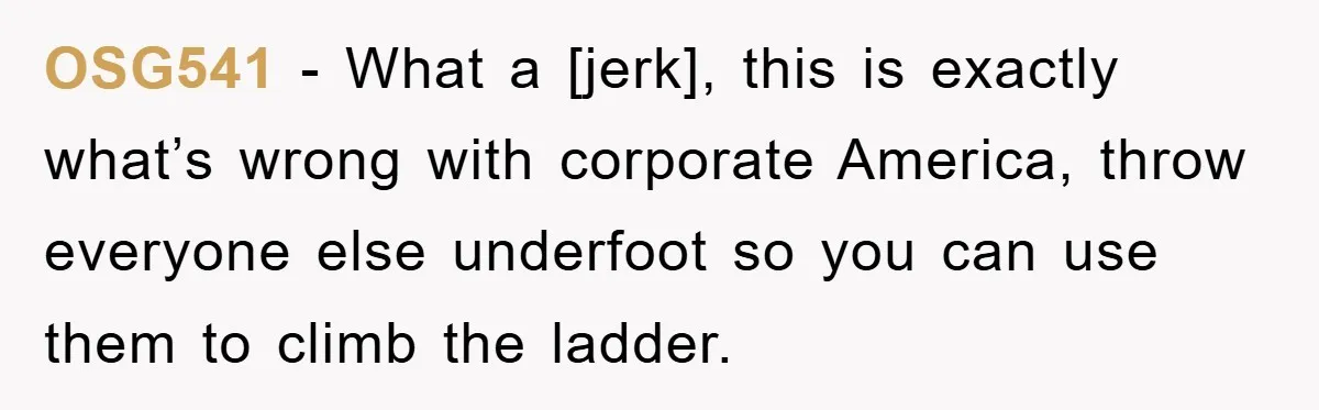 OSG541 - What a [jerk], this is exactly what’s wrong with corporate America, throw everyone else underfoot so you can use them to climb the ladder.