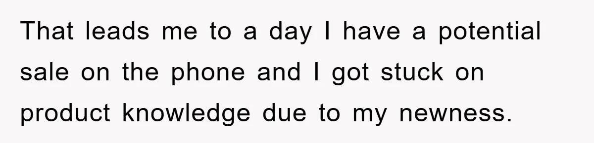 That leads me to a day I have a potential sale on the phone and I got stuck on product knowledge due to my newness.