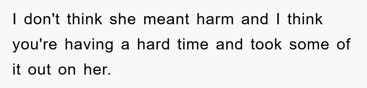I don't think she meant harm and I think you're having a hard time and took some of it out on her.