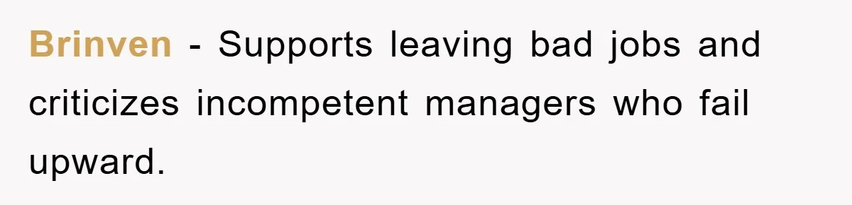 Brinven − Supports leaving bad jobs and criticizes incompetent managers who fail upward.