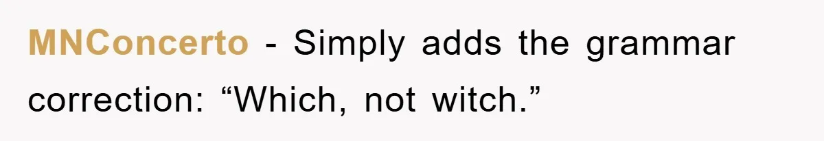 MNConcerto − Simply adds the grammar correction: “Which, not witch.”