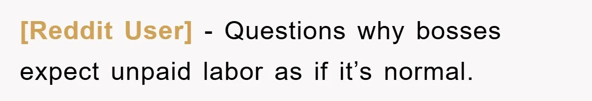 [Reddit User] − Questions why bosses expect unpaid labor as if it’s normal.