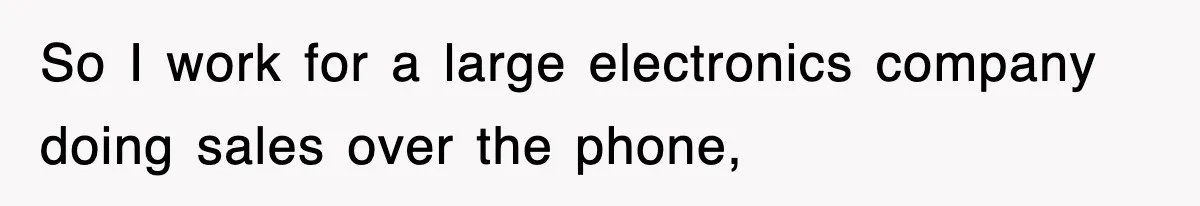 So I work for a large electronics company doing sales over the phone,