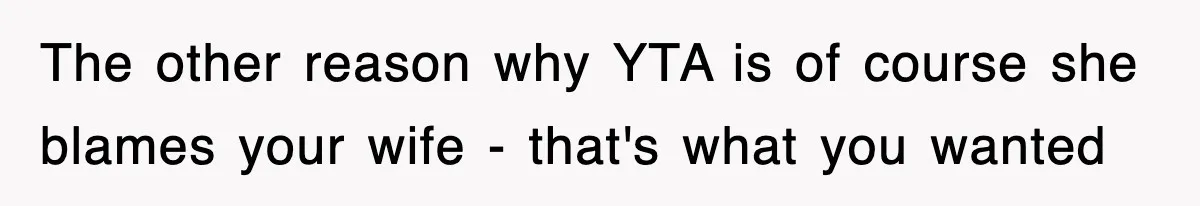 The other reason why YTA is of course she blames your wife - that's what you wanted
