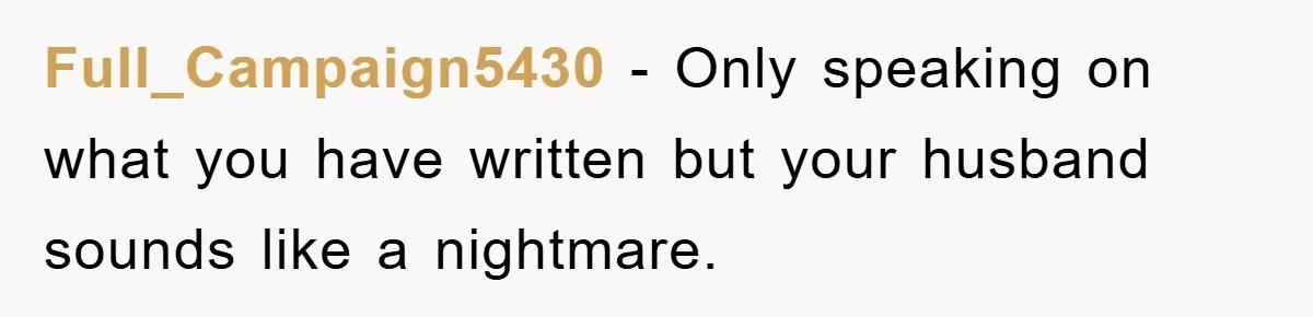 Full_Campaign5430 - Only speaking on what you have written but your husband sounds like a nightmare.