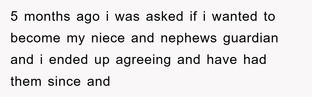 5 months ago i was asked if i wanted to become my niece and nephews guardian and i ended up agreeing and have had them since and