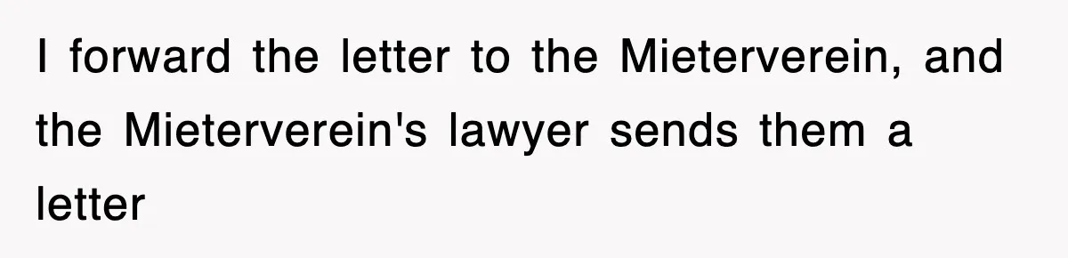I forward the letter to the Mieterverein, and the Mieterverein's lawyer sends them a letter