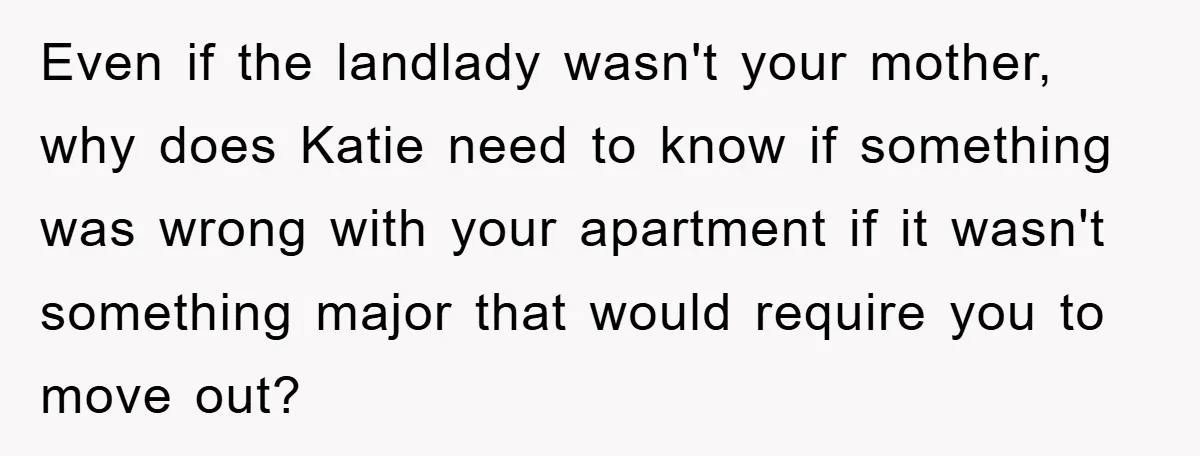 Even if the landlady wasn't your mother, why does Katie need to know if something was wrong with your apartment if it wasn't something major that would require you to...
