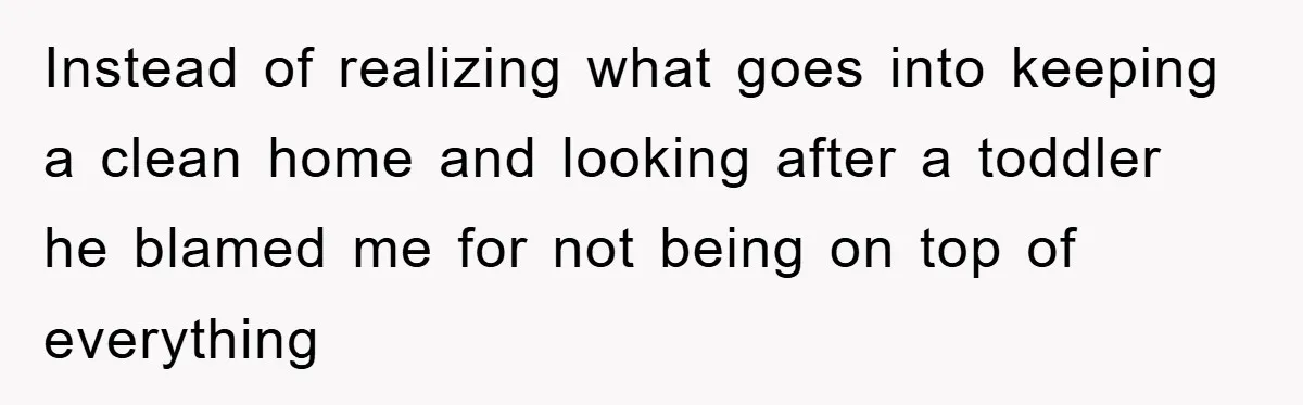Instead of realizing what goes into keeping a clean home and looking after a toddler he blamed me for not being on top of everything