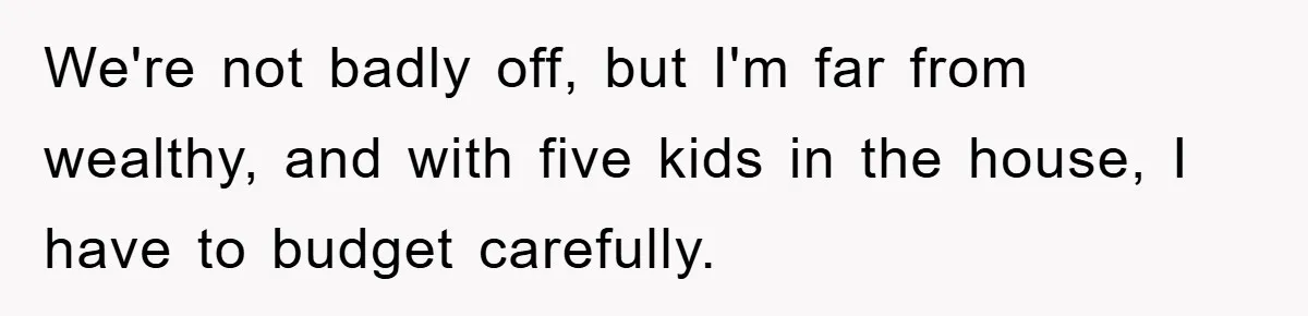 We're not badly off, but I'm far from wealthy, and with five kids in the house, I have to budget carefully.