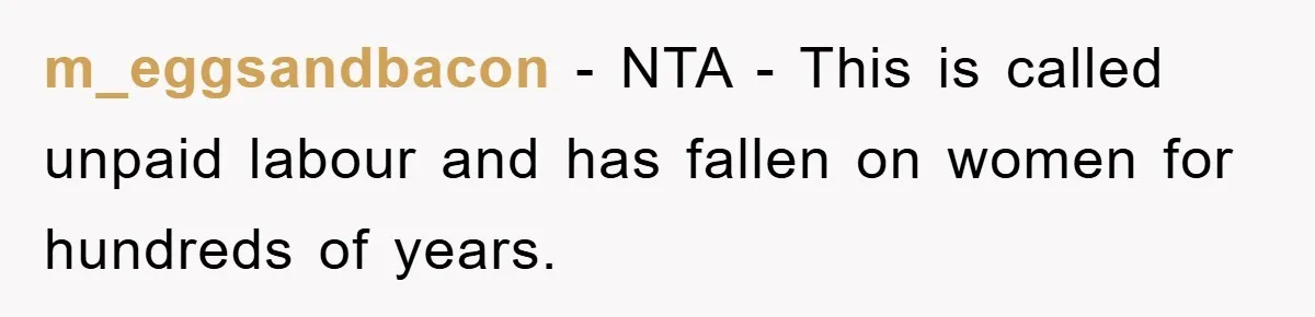 m_eggsandbacon − NTA - This is called unpaid labour and has fallen on women for hundreds of years.