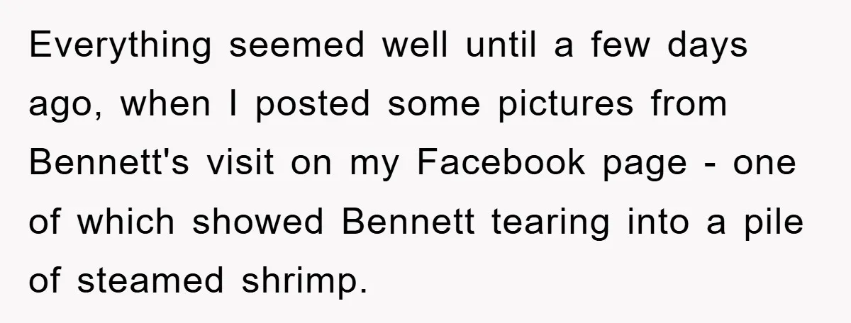 Everything seemed well until a few days ago, when I posted some pictures from Bennett's visit on my Facebook page - one of which showed Bennett tearing into a pile...