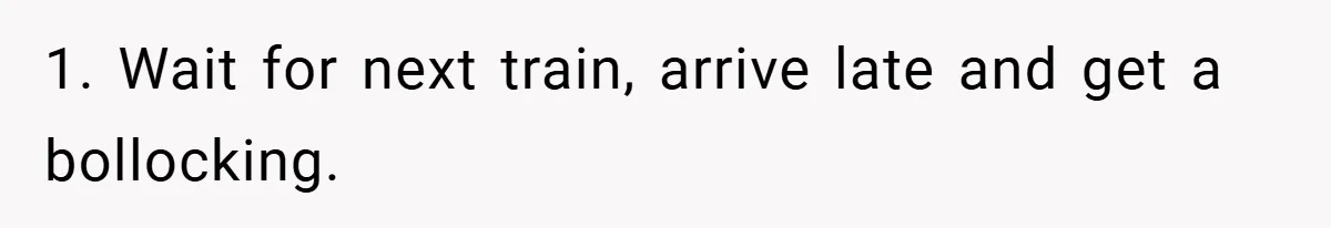 1. Wait for next train, arrive late and get a bollocking.