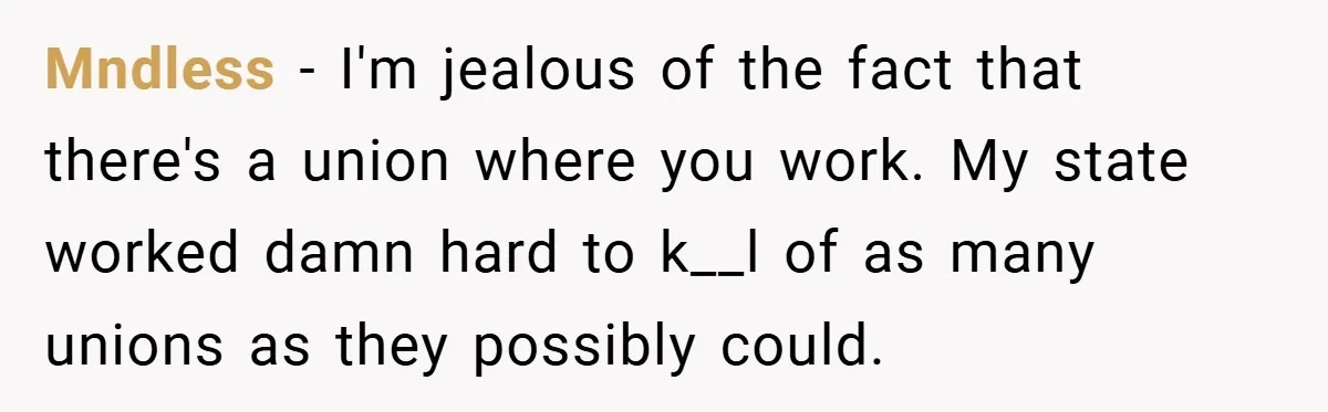 Mndless − I'm jealous of the fact that there's a union where you work. My state worked damn hard to k__l of as many unions as they possibly could.