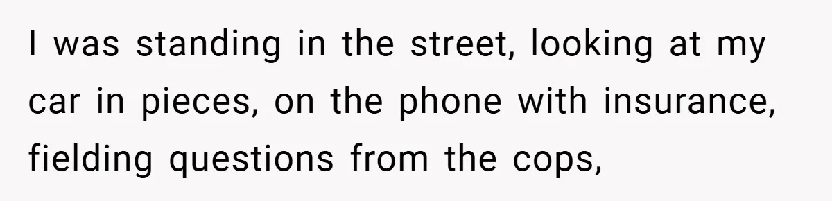 I was standing in the street, looking at my car in pieces, on the phone with insurance, fielding questions from the cops,