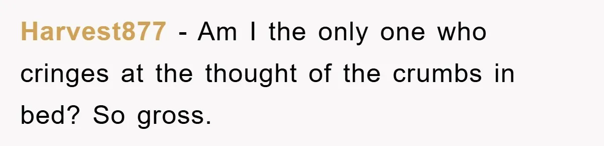 Harvest877 − Am I the only one who cringes at the thought of the crumbs in bed? So gross.
