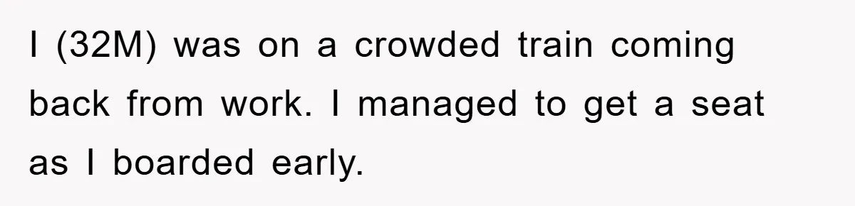 I (32M) was on a crowded train coming back from work. I managed to get a seat as I boarded early.