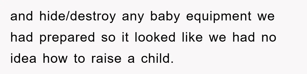 and hide/destroy any baby equipment we had prepared so it looked like we had no idea how to raise a child.