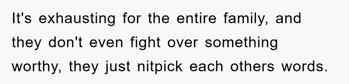 It's exhausting for the entire family, and they don't even fight over something worthy, they just nitpick each others words.