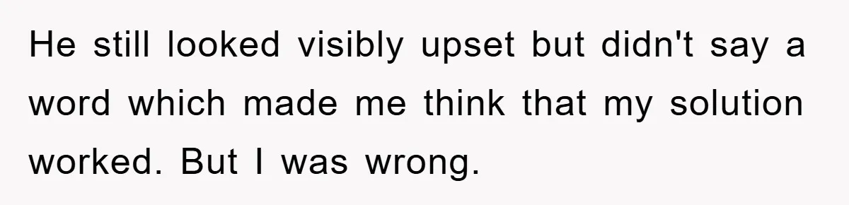 He still looked visibly upset but didn't say a word which made me think that my solution worked. But I was wrong.