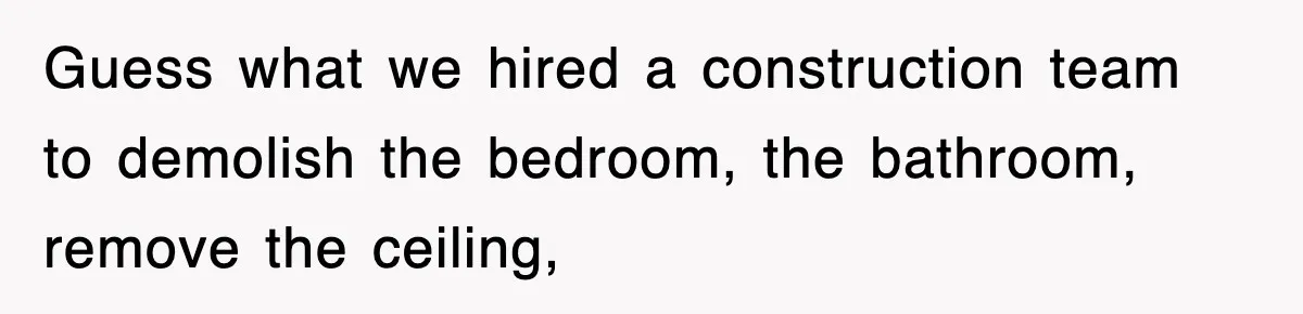 Guess what we hired a construction team to demolish the bedroom, the bathroom, remove the ceiling,