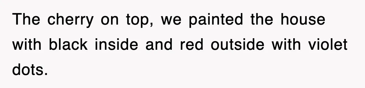 The cherry on top, we painted the house with black inside and red outside with violet dots.