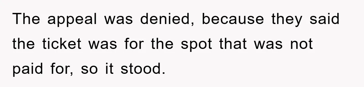 The appeal was denied, because they said the ticket was for the spot that was not paid for, so it stood.