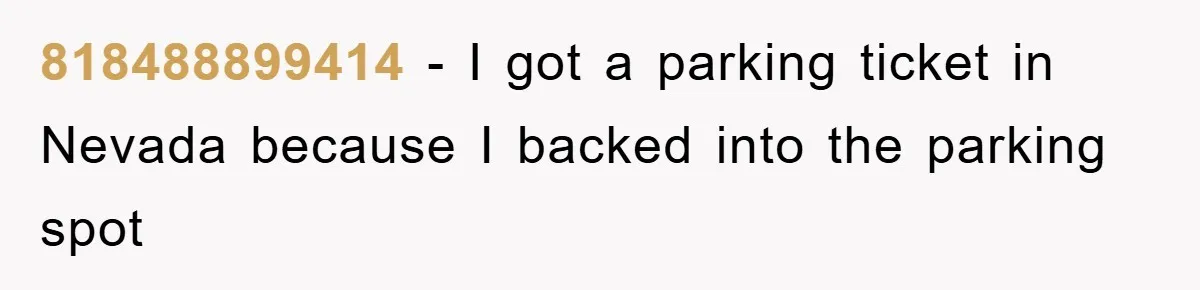 818488899414 − I got a parking ticket in Nevada because I backed into the parking spot