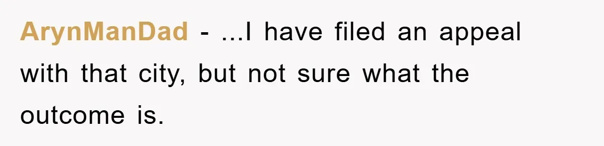 ArynManDad − ...I have filed an appeal with that city, but not sure what the outcome is.