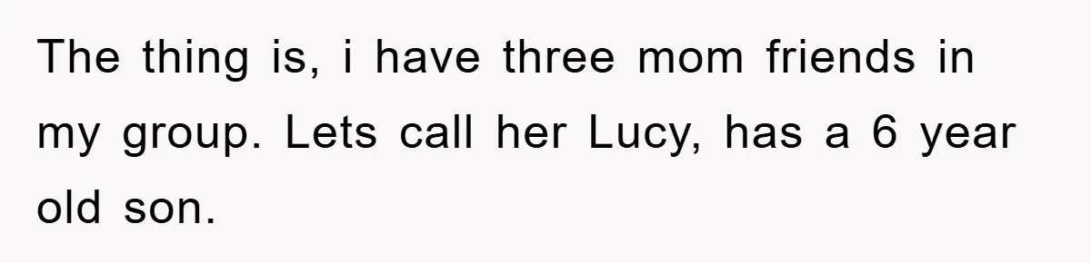 The thing is, i have three mom friends in my group. Lets call her Lucy, has a 6 year old son.