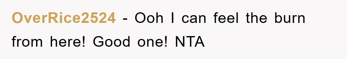 OverRice2524 - Ooh I can feel the burn from here! Good one! NTA