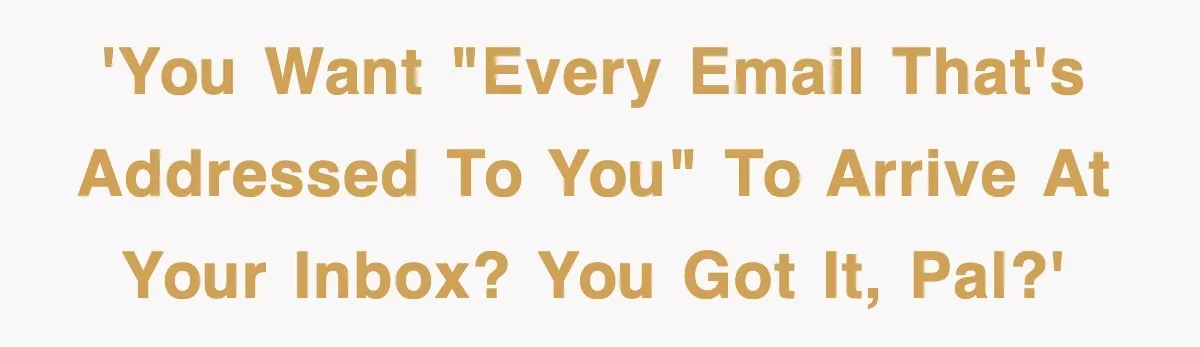 'You want "every email that's addressed to you" to arrive at your inbox? You got it, pal?'