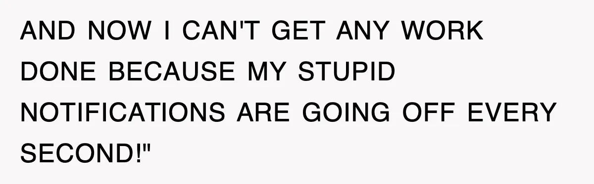 AND NOW I CAN'T GET ANY WORK DONE BECAUSE MY STUPID NOTIFICATIONS ARE GOING OFF EVERY SECOND!"