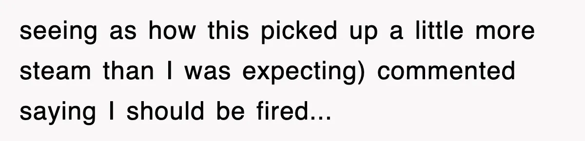 seeing as how this picked up a little more steam than I was expecting) commented saying I should be fired...