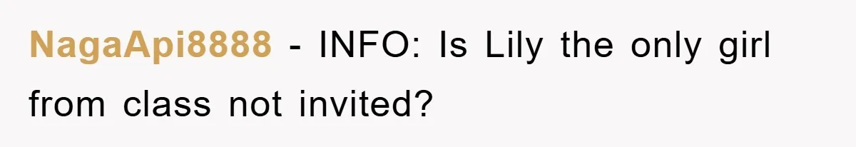 NagaApi8888 - INFO: Is Lily the only girl from class not invited?