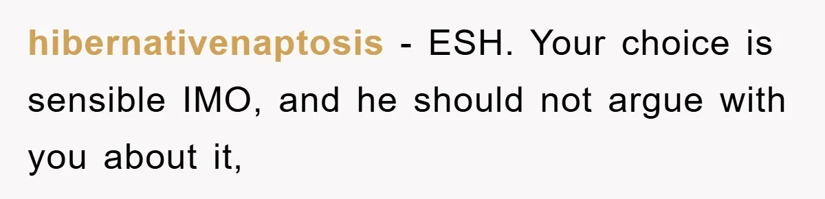 hibernativenaptosis - ESH. Your choice is sensible IMO, and he should not argue with you about it,