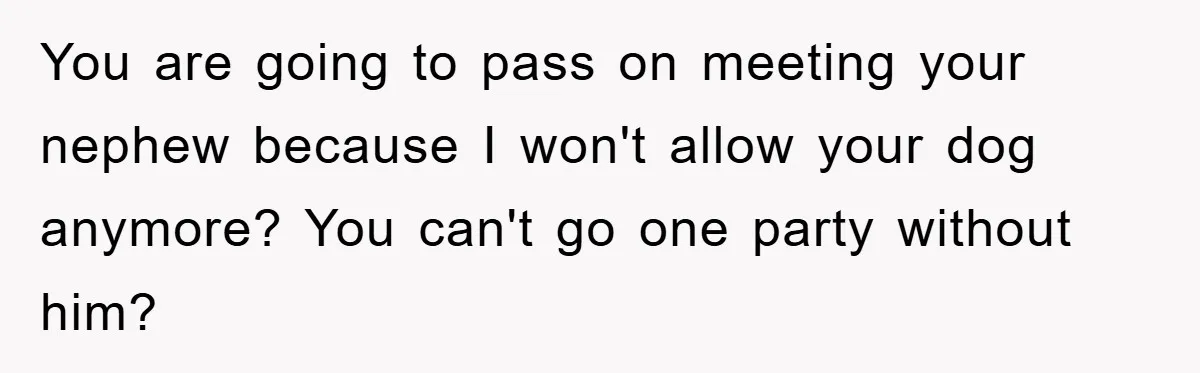 You are going to pass on meeting your nephew because I won't allow your dog anymore? You can't go one party without him?