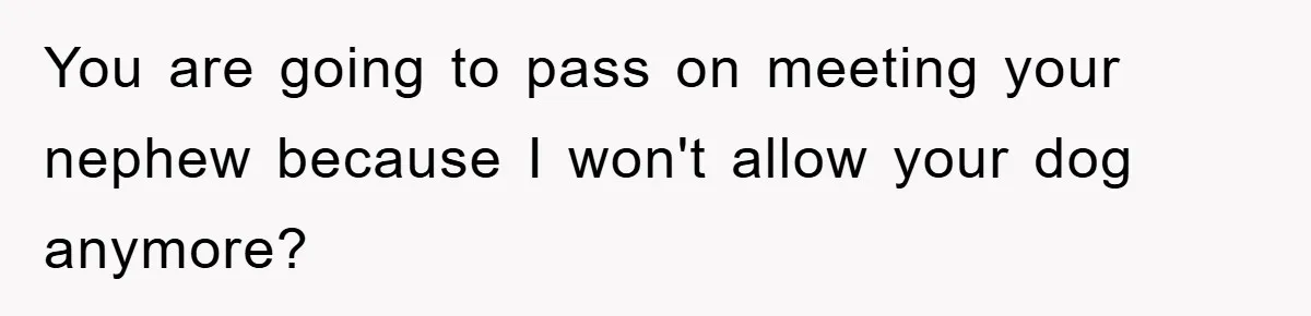 You are going to pass on meeting your nephew because I won't allow your dog anymore?