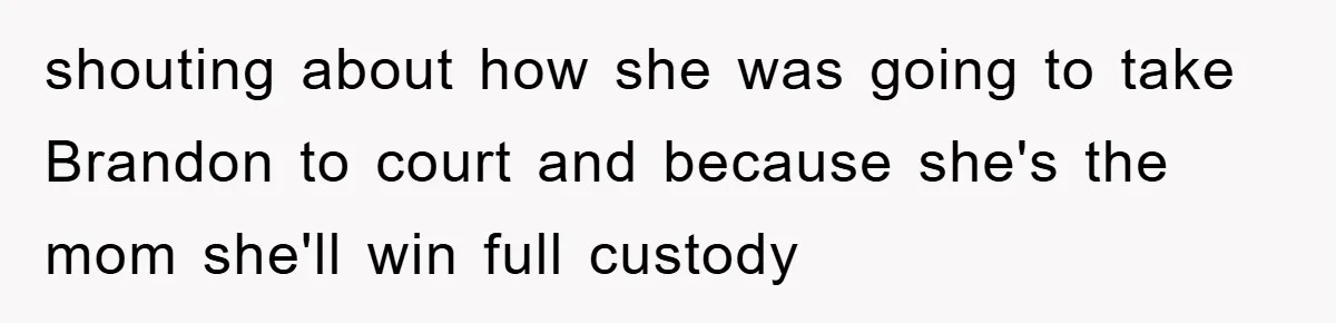 shouting about how she was going to take Brandon to court and because she's the mom she'll win full custody