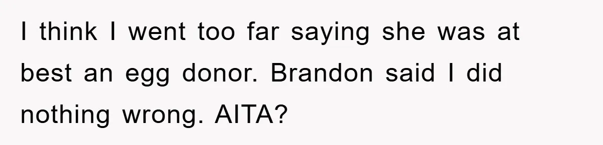 I think I went too far saying she was at best an egg donor. Brandon said I did nothing wrong. AITA?