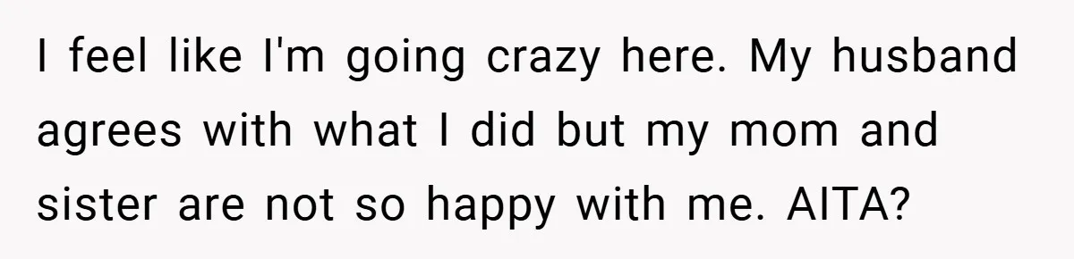 Pregnant Sister Calls Her Sibling Heartless After Being Told To Clean Up Her Own Son’s Bathroom Chaos I feel like I'm going crazy here. My husband agrees with what I did but my mom and sister are not so happy with me. AITA?